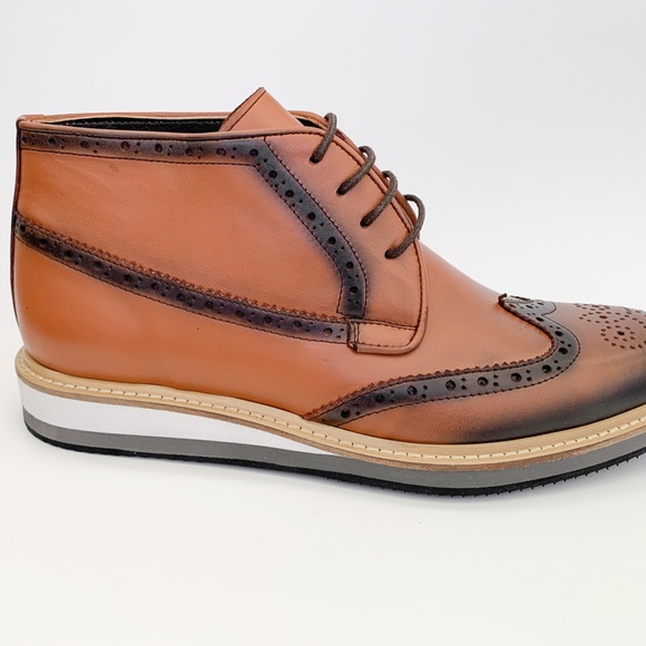 Tan Wingtip Derby Leather Half Boots - Picture 3 of 4